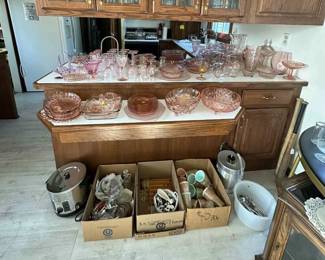 Clear and Pink glass, and vintage dishware