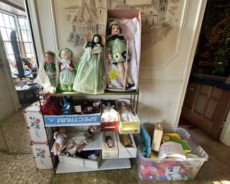 Vintage dolls and kids' kitchen play items