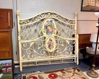 Tole Painted Signed Cast Iron Bed 