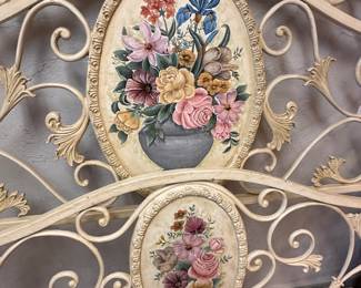 Tole Painted Signed Cast Iron Bed 