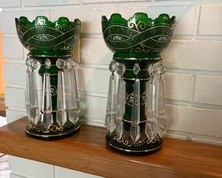 Pair of Antique Victorian Art Glass Mantle Lusters
