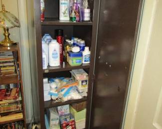 toiletries and metal cabinet
