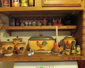 rooster collection of S/P shakers, canister, latrine