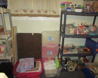 fabric and craft supplies, folding tables