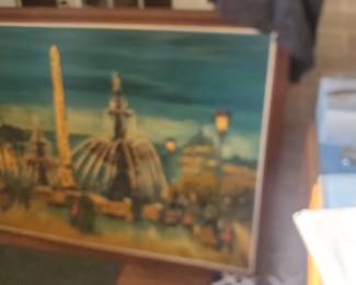 PARIS FOUNTAIN OIL PAINTING SIGNED LE DERE