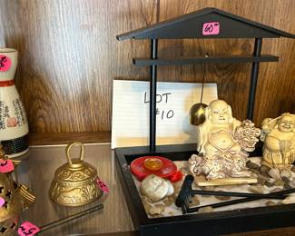 LOT # 10
Laughing Buddha zen garden, brass bells
Lot total $100
6th picture of 8