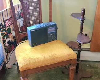CC Radio, Vintage 4 tier Plant Stand, Mid Century Thomasville Dining Chair.