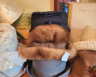 Vintage Woven Bucket Hat, 1950/60 ‘s Mink Fur Hat, 1960’s Silk Cloche Hat, Derby Hat, Sun Hats.