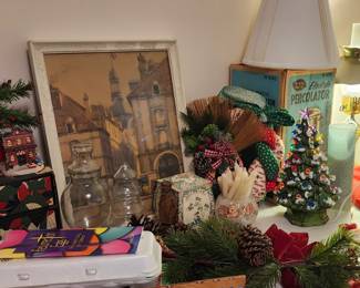 Vintage Percolater, Small Ceramic Christmas Tree.