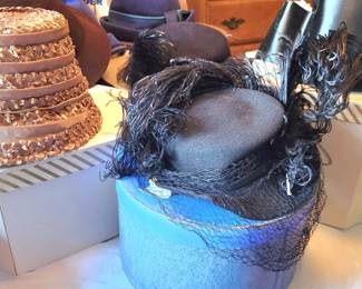 Woven Cloche Hat, Church Hat/ Veil and Feathers, Pill Box Hat