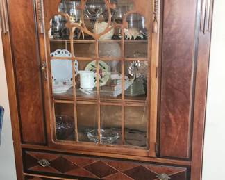Antique Jacobean Style China Cabinet/Hutch, Copper Wash Tub