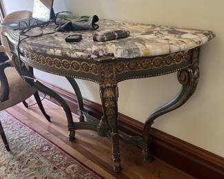 1800s French 1/2 Moon Table with Marble Top (AS IS cracked)
52x22x36
Picture 1 of 2