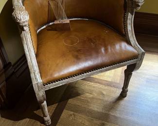 Tan Leather Barrel Chair