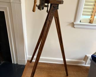 Tripod pewter wine opener with walnut tripod legs