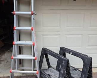Metal Extendable Ladder And Saw Horses
