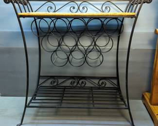 Wrought Iron Wine Rack with Woven Top