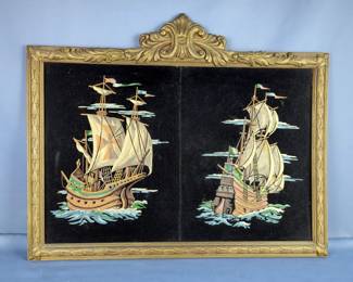 Framed Velvet Paint-By-Number Sailing Ship Pictures