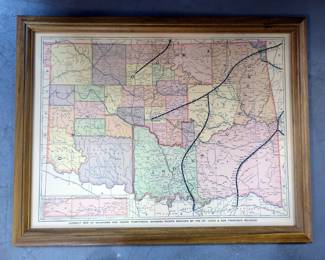 Framed Oklahoma Indian Territories and Missouri Road Map Poster
