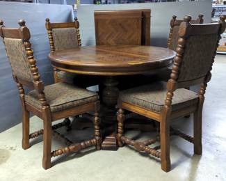 Turned Wood Dining Table with Matching Chairs