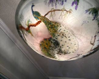 Reverse painted peacock chandelier