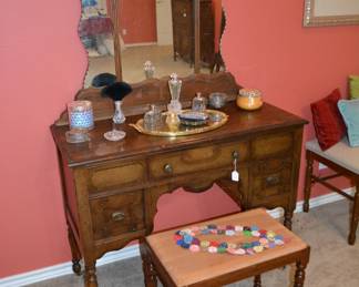 Antique vanity table with bench