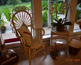 Vintage Wicker Chair and side table