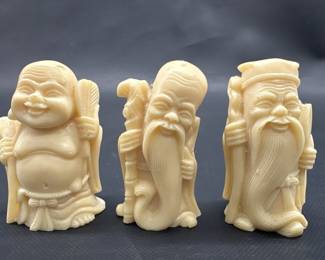 (3) Carved Bone Chinese Fu Lu Shou Deities