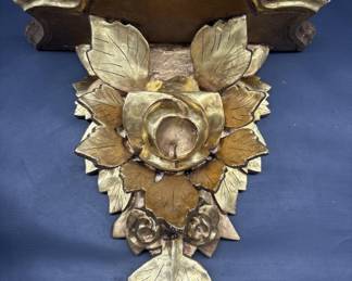 Carved Golden Wall Shelf w/ Gilt Rose & Leaf