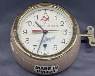 Vintage Soviet USSR Submarine 8-Day Clock w/ Key