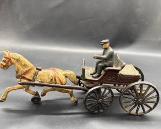 Antique Cast Iron Toy 1-Horse Drawn Wagon