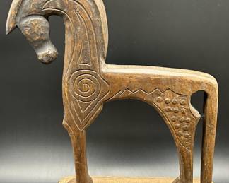 Wood Carving of Ancient Greek Horse Figurine