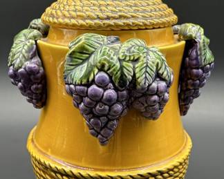 Majolica Golden Canister w/ Purple Grape Design