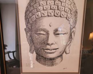 Head Study, Buddha by Macon Artist Wilfred Stroud. Perhaps best known for a 55' mural painted for the Tubman Museum titled "Africa to America ". This work is signed & inscribed.