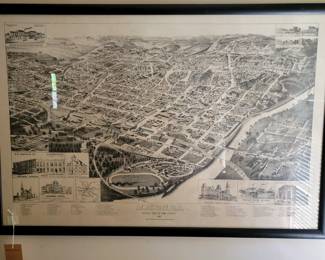 Reproduction 1980 of the 1887 Wellge Map of a Birds Eye view of Macon. Macon known as "the Central City"