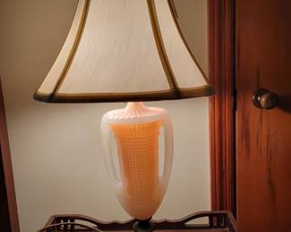Art Deco, Opaline two tone glass boudoir lamp.
