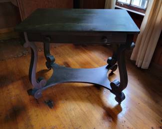 American Empire Revival Library Table with pull out writing desk. C. 1900s
Cadillac Cabinet Co, Detroit Michigan