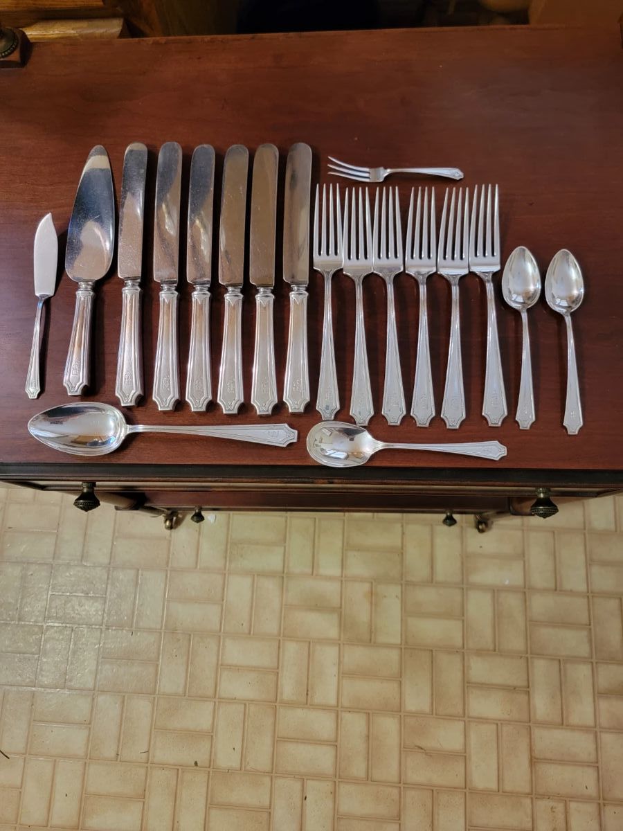 Sterling Silver partial Dinner Service. "King Albert" by Whiting c.1919 Monogramed "B"