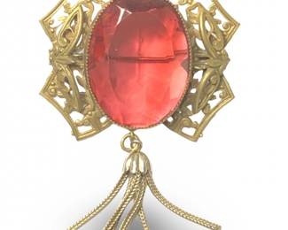 Exquisite Victorian Brass Dangle Gemstone Brooch