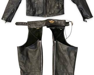 2pc Black Leather Motorcycle Jacket and Pants