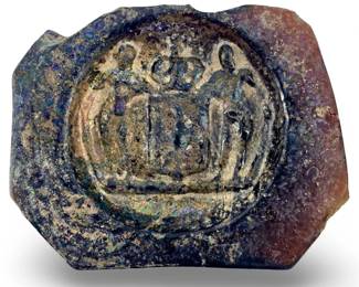 Antique Fragmented Glass Seal with Heraldic Crest