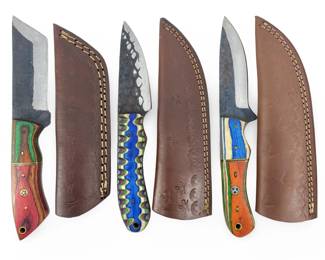 3pc Handmade Hunting Knives and Sheaths