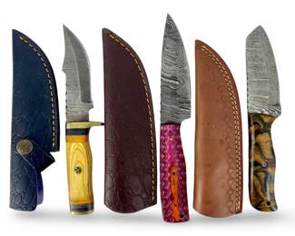 3pc Damascus Steel Hunting Knives with Sheaths