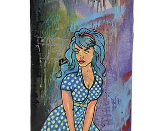 Signed Rotten Russ Polka Dot Pinup Oil On Canvas
