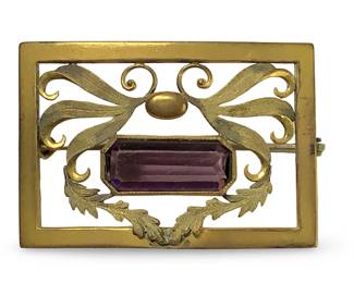 Captivating Art Deco Brass Gemstone Brooch