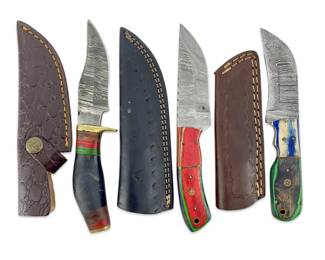 3pc Genu Damascus Steel Hunting Knives and Sheaths