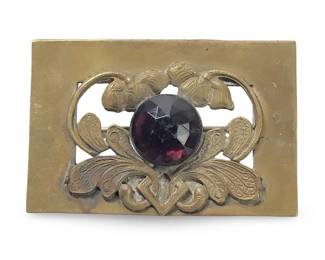 Alluring Art Deco Brass Gemstone Brooch