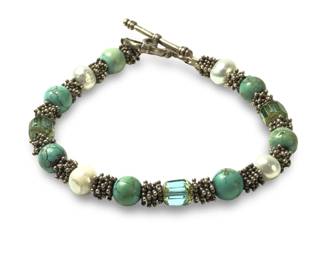 Outstanding Silver Turquoise Popcorn Bead Bracelet
