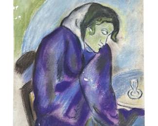 Signed Attributed Picasso Chalk Pastel Drawing