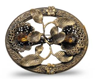 Vintage Art Nouveau Brass Gemstone Brooch