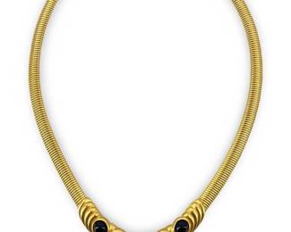 Trifari Gold Toned Black Glass Necklace